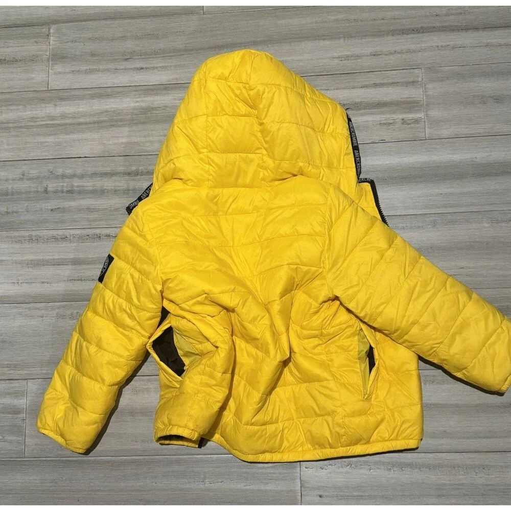 Abercrombie Kids Yellow Puffer Jacket Faux Fur Lined Hooded Size 5/6 Kids